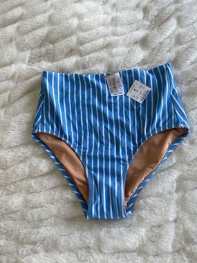 J.Crew Blue & White Striped High-Waist Bikini Bottoms NWT Size XS